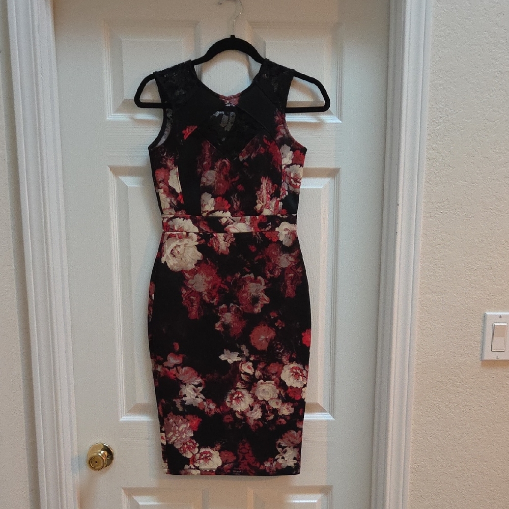 Bailey Blue Black and Red Floral Midi Dress